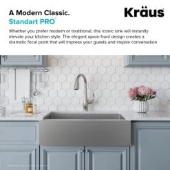 Kraus Standart PRO 32-7/8" Farmhouse Single Basin Stainless Steel Kitchen Sink with Basin Rack, Basket Strainer, and Garbage Dispsoal 11 Kraus Standart PRO 32-7/8" Farmhouse Single Basin Stainless Steel Kitchen Sink with Basin Rack, Basket Strainer, and Garbage Dispsoal -Kraus Sales Shop kraus khf200 33 100 75mb alternate view 136