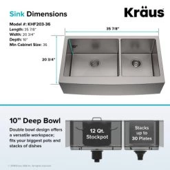 Kraus Standart PRO 35-7/8" Farmhouse Double Basin Stainless Steel Kitchen Sink with Basin Rack, Basket Strainer, and Garbage Dispsoal 12 Kraus Standart PRO 35-7/8" Farmhouse Double Basin Stainless Steel Kitchen Sink with Basin Rack, Basket Strainer, and Garbage Dispsoal -Kraus Sales Shop kraus khf203 36 100 75mb alternate view 148