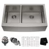 Kraus 32-7/8" Double Basin 16 Gauge Stainless Steel Kitchen Sink for Farmhouse Installations with 40/60 Split - Basin Racks and Basket Strainers Included