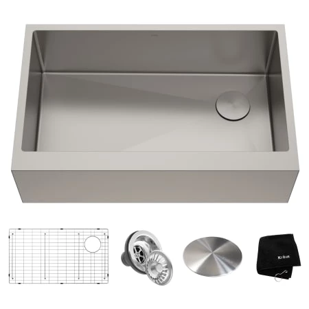 Kraus Standart PRO 33" Farmhouse Single Basin Stainless Steel Kitchen Sink - Includes Drain Assembly, Removable Drain Cap, Bottom Grid, and Kitchen Towel 3 Kraus Standart PRO 33" Farmhouse Single Basin Stainless Steel Kitchen Sink - Includes Drain Assembly, Removable Drain Cap, Bottom Grid, and Kitchen Towel