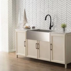 Kraus Standart PRO 33" Farmhouse Single Basin Stainless Steel Kitchen Sink - Includes Drain Assembly, Removable Drain Cap, Bottom Grid, and Kitchen Towel 10 Kraus Standart PRO 33" Farmhouse Single Basin Stainless Steel Kitchen Sink - Includes Drain Assembly, Removable Drain Cap, Bottom Grid, and Kitchen Towel -Kraus Sales Shop kraus khf410 33 lifestyle image 29