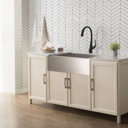 Kraus Standart PRO 33" Farmhouse Single Basin Stainless Steel Kitchen Sink - Includes Drain Assembly, Removable Drain Cap, Bottom Grid, and Kitchen Towel 5 Kraus Standart PRO 33" Farmhouse Single Basin Stainless Steel Kitchen Sink - Includes Drain Assembly, Removable Drain Cap, Bottom Grid, and Kitchen Towel - Image 3