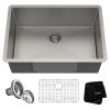 Kraus Standart PRO 28" Undermount Single Basin Stainless Steel Kitchen Sink with Sound Dampening - Includes Basket Strainer, Sink Grid, and Kitchen Towel