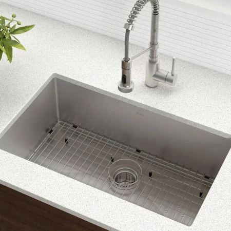 Kraus Standart PRO 30" Undermount Single Basin Stainless Steel Kitchen Sink with Basin Rack, Basket Strainer, Garbage Disposal, and NoiseDefend Technology 4 Kraus Standart PRO 30" Undermount Single Basin Stainless Steel Kitchen Sink with Basin Rack, Basket Strainer, Garbage Disposal, and NoiseDefend Technology - Image 2