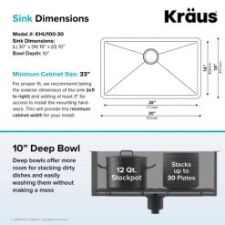 Kraus Standart PRO 30" Undermount Single Basin Stainless Steel Kitchen Sink with Basin Rack, Basket Strainer, Garbage Disposal, and NoiseDefend Technology 11 Kraus Standart PRO 30" Undermount Single Basin Stainless Steel Kitchen Sink with Basin Rack, Basket Strainer, Garbage Disposal, and NoiseDefend Technology -Kraus Sales Shop kraus khu100 30 100 75mb alternate view 158