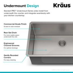 Kraus Standart PRO 30" Undermount Single Basin Stainless Steel Kitchen Sink with Basin Rack, Basket Strainer, Garbage Disposal, and NoiseDefend Technology 12 Kraus Standart PRO 30" Undermount Single Basin Stainless Steel Kitchen Sink with Basin Rack, Basket Strainer, Garbage Disposal, and NoiseDefend Technology -Kraus Sales Shop kraus khu100 30 100 75mb alternate view 159