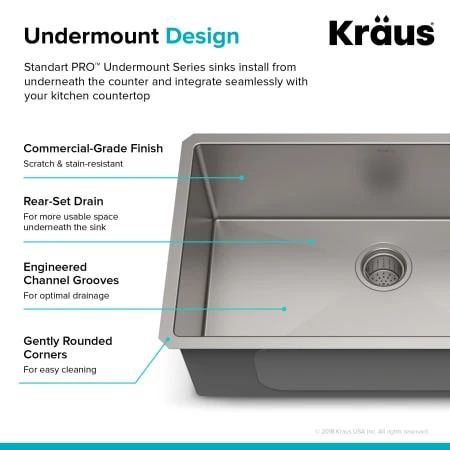 Kraus Standart PRO 30" Undermount Single Basin Stainless Steel Kitchen Sink with Basin Rack, Basket Strainer, Garbage Disposal, and NoiseDefend Technology 7 Kraus Standart PRO 30" Undermount Single Basin Stainless Steel Kitchen Sink with Basin Rack, Basket Strainer, Garbage Disposal, and NoiseDefend Technology - Image 5