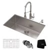 Kraus Standart PRO 30" Undermount Single Basin Stainless Steel Kitchen Sink with Deck Mounted 1.8 (GPM) Pre-Rinse Kitchen Faucet with Soap Dispenser