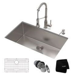 Kraus Standart PRO 30" Undermount Single Basin Stainless Steel Kitchen Sink with Deck Mounted 1.8 (GPM) Pre-Rinse Kitchen Faucet with Soap Dispenser