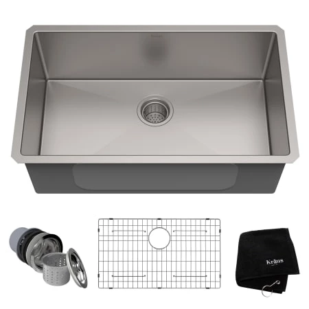 Kraus 30" Single Basin 16 Gauge Stainless Steel Kitchen Sink for Undermount Installations - Basin Rack and Basket Strainer Included 3 Kraus 30" Single Basin 16 Gauge Stainless Steel Kitchen Sink for Undermount Installations - Basin Rack and Basket Strainer Included