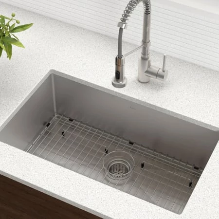 Kraus 30" Single Basin 16 Gauge Stainless Steel Kitchen Sink for Undermount Installations - Basin Rack and Basket Strainer Included 4 Kraus 30" Single Basin 16 Gauge Stainless Steel Kitchen Sink for Undermount Installations - Basin Rack and Basket Strainer Included - Image 2