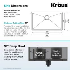 Kraus 30" Single Basin 16 Gauge Stainless Steel Kitchen Sink for Undermount Installations - Basin Rack and Basket Strainer Included 13 Kraus 30" Single Basin 16 Gauge Stainless Steel Kitchen Sink for Undermount Installations - Basin Rack and Basket Strainer Included -Kraus Sales Shop kraus khu100 30 alternate image 779