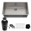 Kraus Standart PRO 32" Undermount Single Basin Stainless Steel Kitchen Sink with Basin Rack, Basket Strainer, Garbage Disposal, and NoiseDefend Technology -Kraus Sales Shop kraus khu100 32 100 75mb 5103876