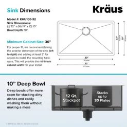 Kraus Standart PRO 32" Undermount Single Basin Stainless Steel Kitchen Sink with Basin Rack, Basket Strainer, Garbage Disposal, and NoiseDefend Technology -Kraus Sales Shop kraus khu100 32 100 75mb alternate view 169