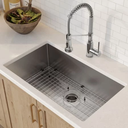 Kraus Standart PRO 32" Undermount Single Basin Stainless Steel Kitchen Sink with Deck Mounted 1.8 (GPM) Pre-Rinse Kitchen Faucet with Soap Dispenser 4 Kraus Standart PRO 32" Undermount Single Basin Stainless Steel Kitchen Sink with Deck Mounted 1.8 (GPM) Pre-Rinse Kitchen Faucet with Soap Dispenser - Image 2