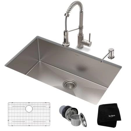 Kraus Standart PRO 32" Undermount Single Basin Stainless Steel Kitchen Sink with Deck Mounted 1.8 (GPM) Pre-Rinse Kitchen Faucet with Soap Dispenser 3 Kraus Standart PRO 32" Undermount Single Basin Stainless Steel Kitchen Sink with Deck Mounted 1.8 (GPM) Pre-Rinse Kitchen Faucet with Soap Dispenser