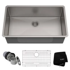 Kraus 32" Single Basin 16 Gauge Stainless Steel Kitchen Sink for Undermount Installations - Basin Rack and Basket Strainer Included