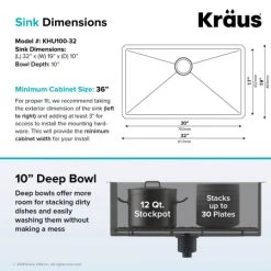 Kraus 32" Single Basin 16 Gauge Stainless Steel Kitchen Sink for Undermount Installations - Basin Rack and Basket Strainer Included -Kraus Sales Shop kraus khu100 32 alternate image 804