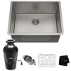 Kraus Standart PRO 23" Undermount Single Basin Stainless Steel Kitchen Sink with Basin Rack, Basket Strainer, Garbage Disposal, and NoiseDefend Technology 2 Kraus Standart PRO 23" Undermount Single Basin Stainless Steel Kitchen Sink with Basin Rack, Basket Strainer, Garbage Disposal, and NoiseDefend Technology -Kraus Sales Shop kraus khu101 23 100 75mb 5103876