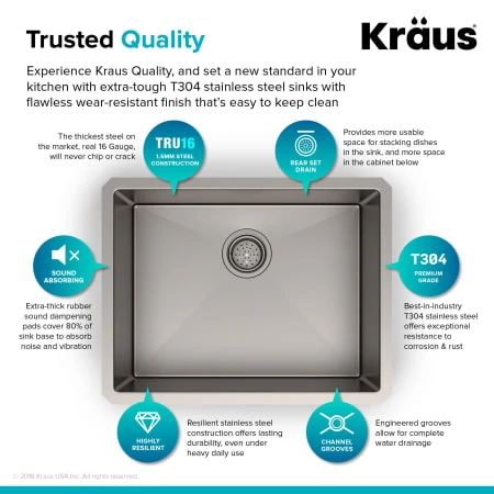 Kraus Standart PRO 23" Undermount Single Basin Stainless Steel Kitchen Sink with Basin Rack, Basket Strainer, Garbage Disposal, and NoiseDefend Technology 6 Kraus Standart PRO 23" Undermount Single Basin Stainless Steel Kitchen Sink with Basin Rack, Basket Strainer, Garbage Disposal, and NoiseDefend Technology - Image 4