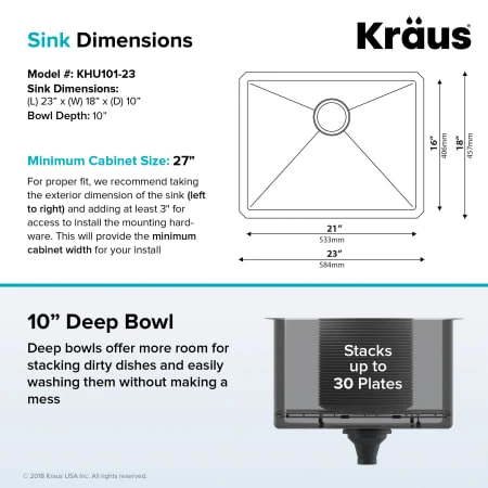 Kraus Standart PRO 23" Undermount Single Basin Stainless Steel Kitchen Sink with Basin Rack, Basket Strainer, Garbage Disposal, and NoiseDefend Technology 7 Kraus Standart PRO 23" Undermount Single Basin Stainless Steel Kitchen Sink with Basin Rack, Basket Strainer, Garbage Disposal, and NoiseDefend Technology - Image 5