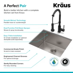 Kraus Standart PRO 23" Undermount Single Basin Stainless Steel Kitchen Sink with Deck Mounted 1.8 (GPM) Pre-Rinse Kitchen Faucet with Soap Dispenser -Kraus Sales Shop kraus khu101 23 1610 53mb alt image 7 39
