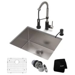Kraus Standart PRO 23" Undermount Single Basin Stainless Steel Kitchen Sink with Deck Mounted 1.8 (GPM) Pre-Rinse Kitchen Faucet with Soap Dispenser
