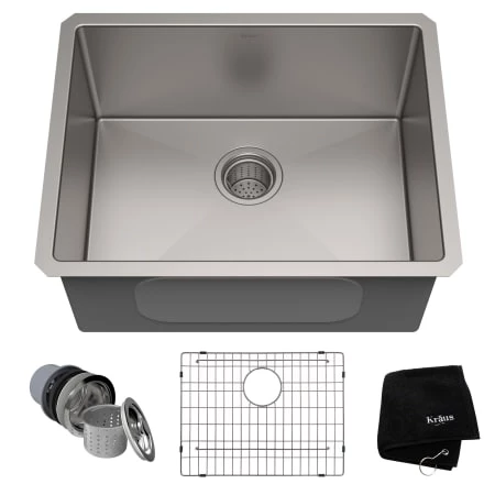 Kraus 23" Single Basin 16 Gauge Stainless Steel Kitchen Sink for Undermount Installations - Basin Rack and Basket Strainer Included 3 Kraus 23" Single Basin 16 Gauge Stainless Steel Kitchen Sink for Undermount Installations - Basin Rack and Basket Strainer Included