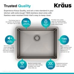 Kraus 23" Single Basin 16 Gauge Stainless Steel Kitchen Sink for Undermount Installations - Basin Rack and Basket Strainer Included 11 Kraus 23" Single Basin 16 Gauge Stainless Steel Kitchen Sink for Undermount Installations - Basin Rack and Basket Strainer Included -Kraus Sales Shop kraus khu101 23 alternate image 829