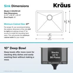 Kraus 23" Single Basin 16 Gauge Stainless Steel Kitchen Sink for Undermount Installations - Basin Rack and Basket Strainer Included 12 Kraus 23" Single Basin 16 Gauge Stainless Steel Kitchen Sink for Undermount Installations - Basin Rack and Basket Strainer Included -Kraus Sales Shop kraus khu101 23 alternate image 830