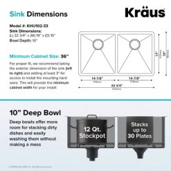 Kraus Standart PRO 32-3/4" Undermount Double Basin Stainless Steel Kitchen Sink with Basin Rack, Basket Strainer, and Garbage Dispsoal 11 Kraus Standart PRO 32-3/4" Undermount Double Basin Stainless Steel Kitchen Sink with Basin Rack, Basket Strainer, and Garbage Dispsoal -Kraus Sales Shop kraus khu102 33 100 75mb alternate view 191