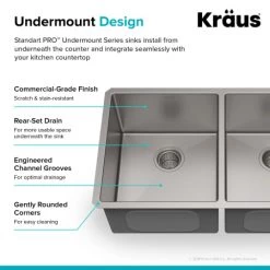 Kraus Standart PRO 32-3/4" Undermount Double Basin Stainless Steel Kitchen Sink with Basin Rack, Basket Strainer, and Garbage Dispsoal 12 Kraus Standart PRO 32-3/4" Undermount Double Basin Stainless Steel Kitchen Sink with Basin Rack, Basket Strainer, and Garbage Dispsoal -Kraus Sales Shop kraus khu102 33 100 75mb alternate view 192