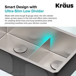Kraus Standart PRO 32" Undermount Double Basin Stainless Steel Kitchen Sink with Basin Rack, Basket Strainer, Garbage Disposal, and NoiseDefend Technology -Kraus Sales Shop kraus khu103 32 100 75mb alternate view 203