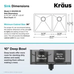 Kraus Standart PRO 32-3/4" Undermount Double Basin Stainless Steel Kitchen Sink with Basin Rack, Basket Strainer, and Garbage Dispsoal -Kraus Sales Shop kraus khu103 33 100 75mb alternate view 213