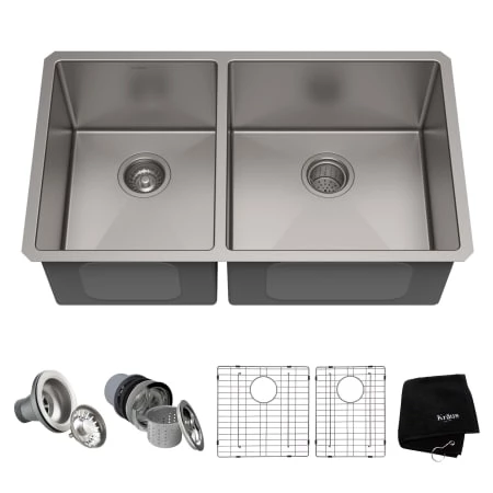Kraus 32-3/4" Double Basin 16 Gauge Kitchen Sink for Undermount Installations with 40/60 Split 3 Kraus 32-3/4" Double Basin 16 Gauge Kitchen Sink for Undermount Installations with 40/60 Split