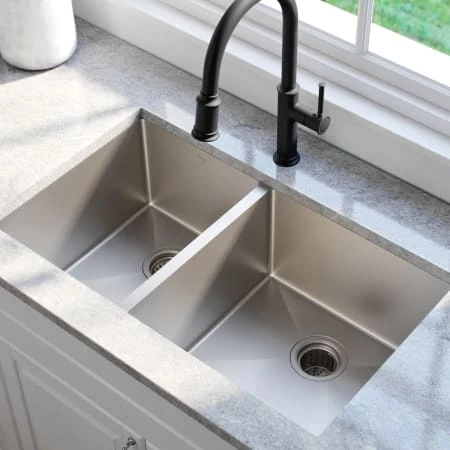 Kraus 32-3/4" Double Basin 16 Gauge Kitchen Sink for Undermount Installations with 40/60 Split 4 Kraus 32-3/4" Double Basin 16 Gauge Kitchen Sink for Undermount Installations with 40/60 Split - Image 2