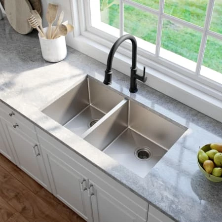 Kraus 32-3/4" Double Basin 16 Gauge Kitchen Sink for Undermount Installations with 40/60 Split 5 Kraus 32-3/4" Double Basin 16 Gauge Kitchen Sink for Undermount Installations with 40/60 Split - Image 3