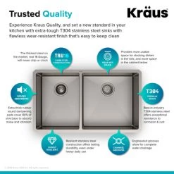 Kraus 32-3/4" Double Basin 16 Gauge Kitchen Sink for Undermount Installations with 40/60 Split 11 Kraus 32-3/4" Double Basin 16 Gauge Kitchen Sink for Undermount Installations with 40/60 Split -Kraus Sales Shop kraus khu104 33 alternate image 894