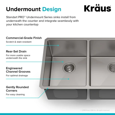 Kraus 32-3/4" Double Basin 16 Gauge Kitchen Sink for Undermount Installations with 40/60 Split 8 Kraus 32-3/4" Double Basin 16 Gauge Kitchen Sink for Undermount Installations with 40/60 Split - Image 6