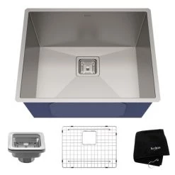 Kraus Pax 22-1/2" Single Basin 16 Gauge Stainless Steel Kitchen Sink for Undermount Installations with NoiseDefend Technology and Pax Zero-Radius Corners