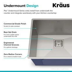 Kraus Pax 22-1/2" Single Basin 16 Gauge Stainless Steel Kitchen Sink for Undermount Installations with NoiseDefend Technology and Pax Zero-Radius Corners 13 Kraus Pax 22-1/2" Single Basin 16 Gauge Stainless Steel Kitchen Sink for Undermount Installations with NoiseDefend Technology and Pax Zero-Radius Corners -Kraus Sales Shop kraus khu23 alternate image 957