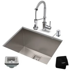 Kraus Pax 24" Undermount Single Basin Stainless Steel Kitchen Sink with Deck Mounted 1.8 (GPM) Pre-Rinse Kitchen Faucet with Soap Dispenser