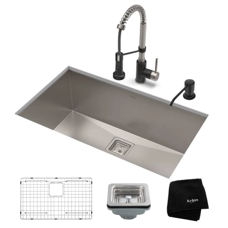 Kraus Pax 28-1/2" Undermount Single Basin Stainless Steel Kitchen Sink with Deck Mounted 1.8 (GPM) Pre-Rinse Kitchen Faucet with Soap Dispenser 3 Kraus Pax 28-1/2" Undermount Single Basin Stainless Steel Kitchen Sink with Deck Mounted 1.8 (GPM) Pre-Rinse Kitchen Faucet with Soap Dispenser