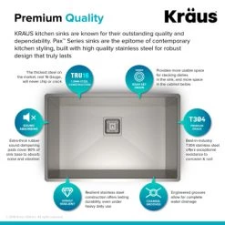 Kraus Pax 28-1/2" Single Basin 16 Gauge Stainless Steel Kitchen Sink for Undermount Installations with NoiseDefend Technology and Pax Zero-Radius Corners 11 Kraus Pax 28-1/2" Single Basin 16 Gauge Stainless Steel Kitchen Sink for Undermount Installations with NoiseDefend Technology and Pax Zero-Radius Corners -Kraus Sales Shop kraus khu29 alternate image 992
