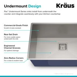 Kraus Pax 28-1/2" Single Basin 16 Gauge Stainless Steel Kitchen Sink for Undermount Installations with NoiseDefend Technology and Pax Zero-Radius Corners 13 Kraus Pax 28-1/2" Single Basin 16 Gauge Stainless Steel Kitchen Sink for Undermount Installations with NoiseDefend Technology and Pax Zero-Radius Corners -Kraus Sales Shop kraus khu29 alternate image 994