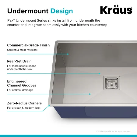 Kraus Pax 28-1/2" Single Basin 16 Gauge Stainless Steel Kitchen Sink for Undermount Installations with NoiseDefend Technology and Pax Zero-Radius Corners 8 Kraus Pax 28-1/2" Single Basin 16 Gauge Stainless Steel Kitchen Sink for Undermount Installations with NoiseDefend Technology and Pax Zero-Radius Corners - Image 6