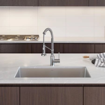 Kraus Pax 31-1/2" Undermount Single Basin Stainless Steel Kitchen Sink with Deck Mounted 1.8 (GPM) Pre-Rinse Kitchen Faucet with Soap Dispenser 7 Kraus Pax 31-1/2" Undermount Single Basin Stainless Steel Kitchen Sink with Deck Mounted 1.8 (GPM) Pre-Rinse Kitchen Faucet with Soap Dispenser - Image 5