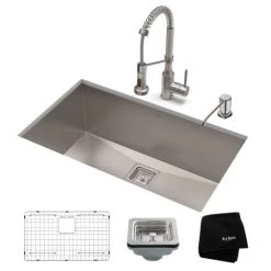Kraus Pax 31-1/2" Undermount Single Basin Stainless Steel Kitchen Sink with Deck Mounted 1.8 (GPM) Pre-Rinse Kitchen Faucet with Soap Dispenser