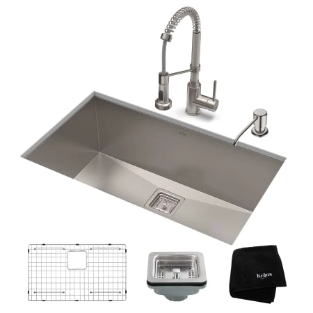 Kraus Pax 31-1/2" Undermount Single Basin Stainless Steel Kitchen Sink with Deck Mounted 1.8 (GPM) Pre-Rinse Kitchen Faucet with Soap Dispenser 3 Kraus Pax 31-1/2" Undermount Single Basin Stainless Steel Kitchen Sink with Deck Mounted 1.8 (GPM) Pre-Rinse Kitchen Faucet with Soap Dispenser