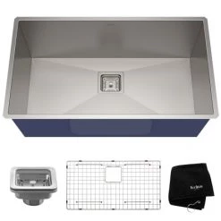 Kraus Pax 31-1/2" Single Basin 16 Gauge Stainless Steel Kitchen Sink for Undermount Installations with NoiseDefend Technology and Pax Zero-Radius Corners